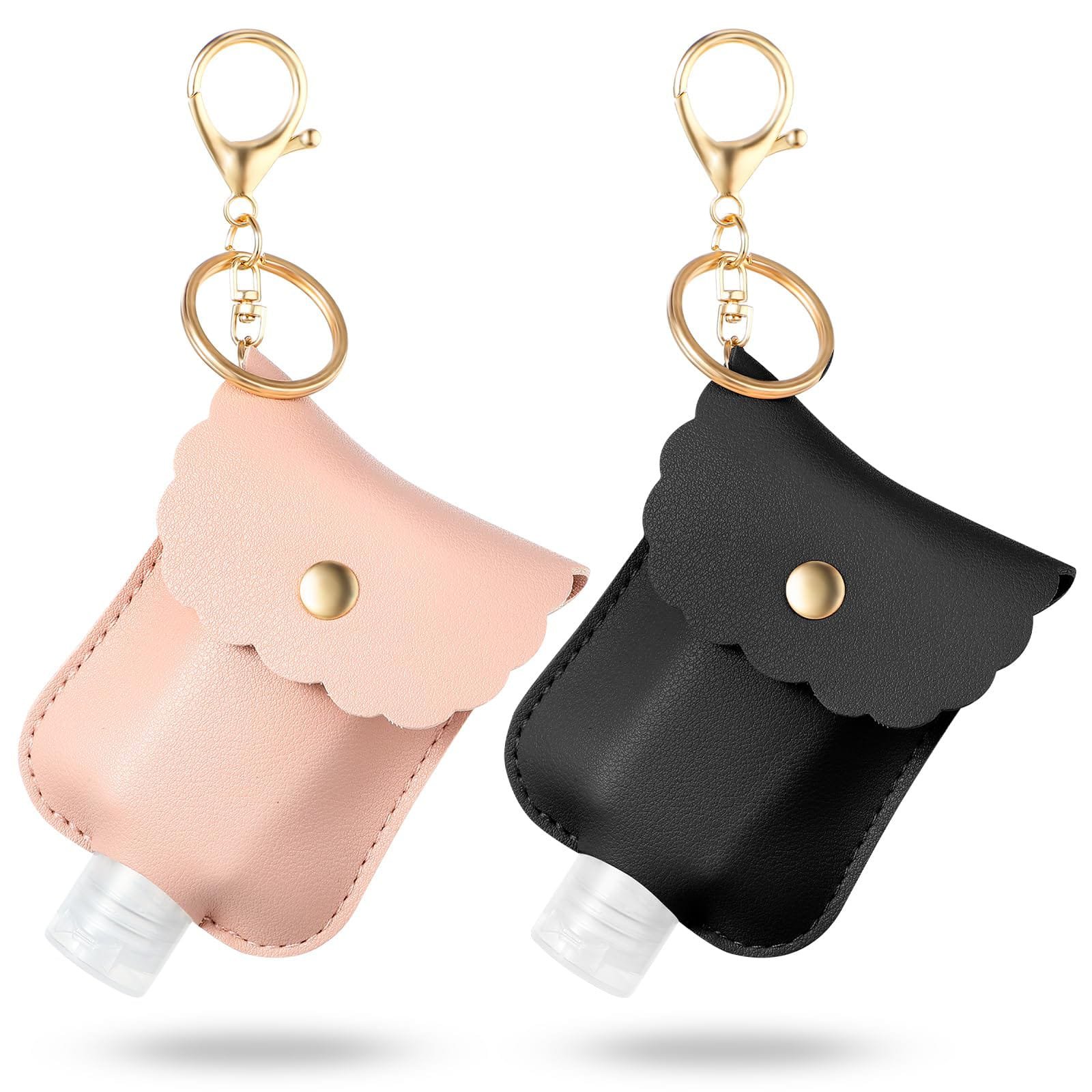 Portable Hand Sanitizer Holder Keychain (1) 2Pcs Portable Hand Sanitizer Holder Keychain (Black & Pink)