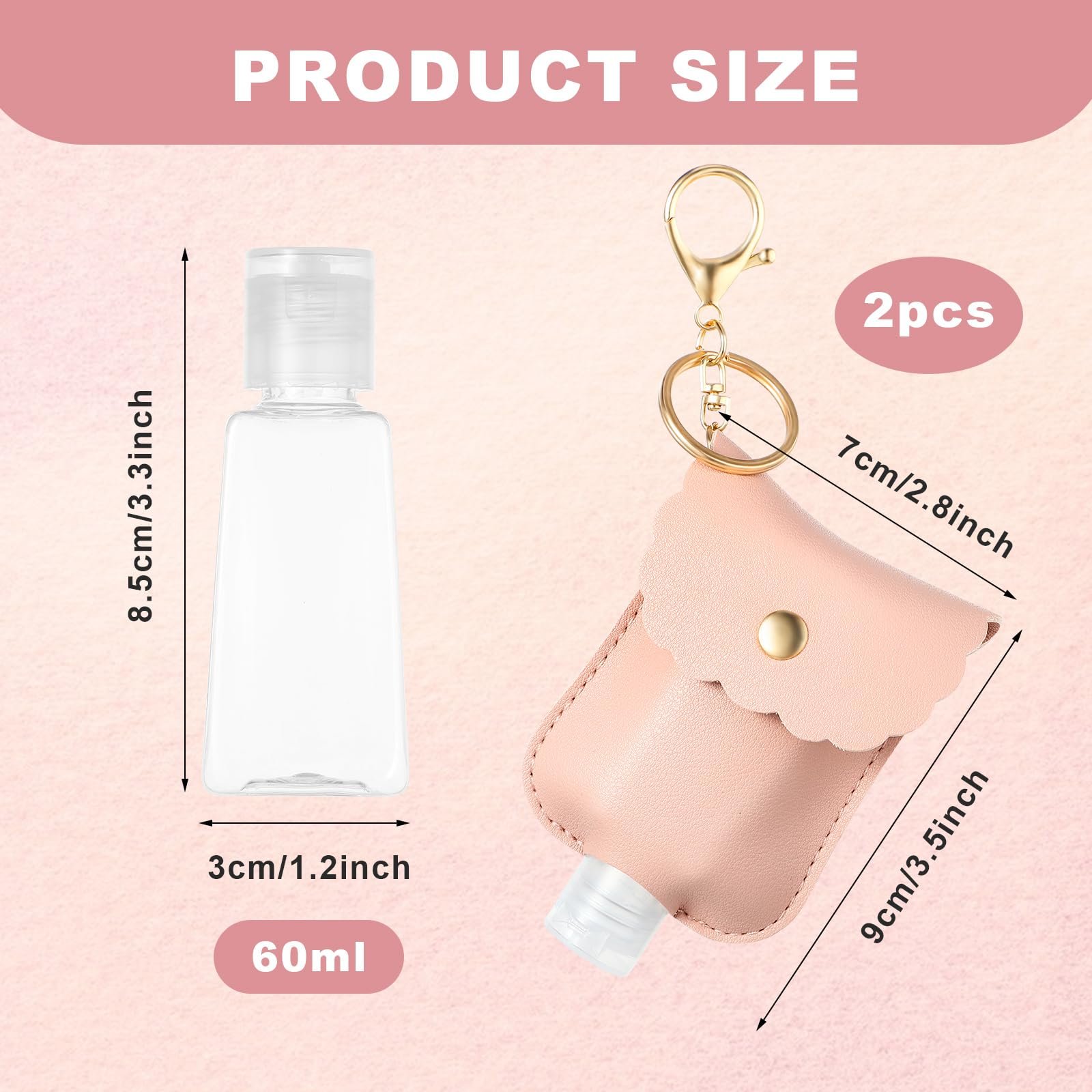Portable Hand Sanitizer Holder Keychain (3) 2Pcs Portable Hand Sanitizer Holder Keychain (Black & Pink) - Image 2