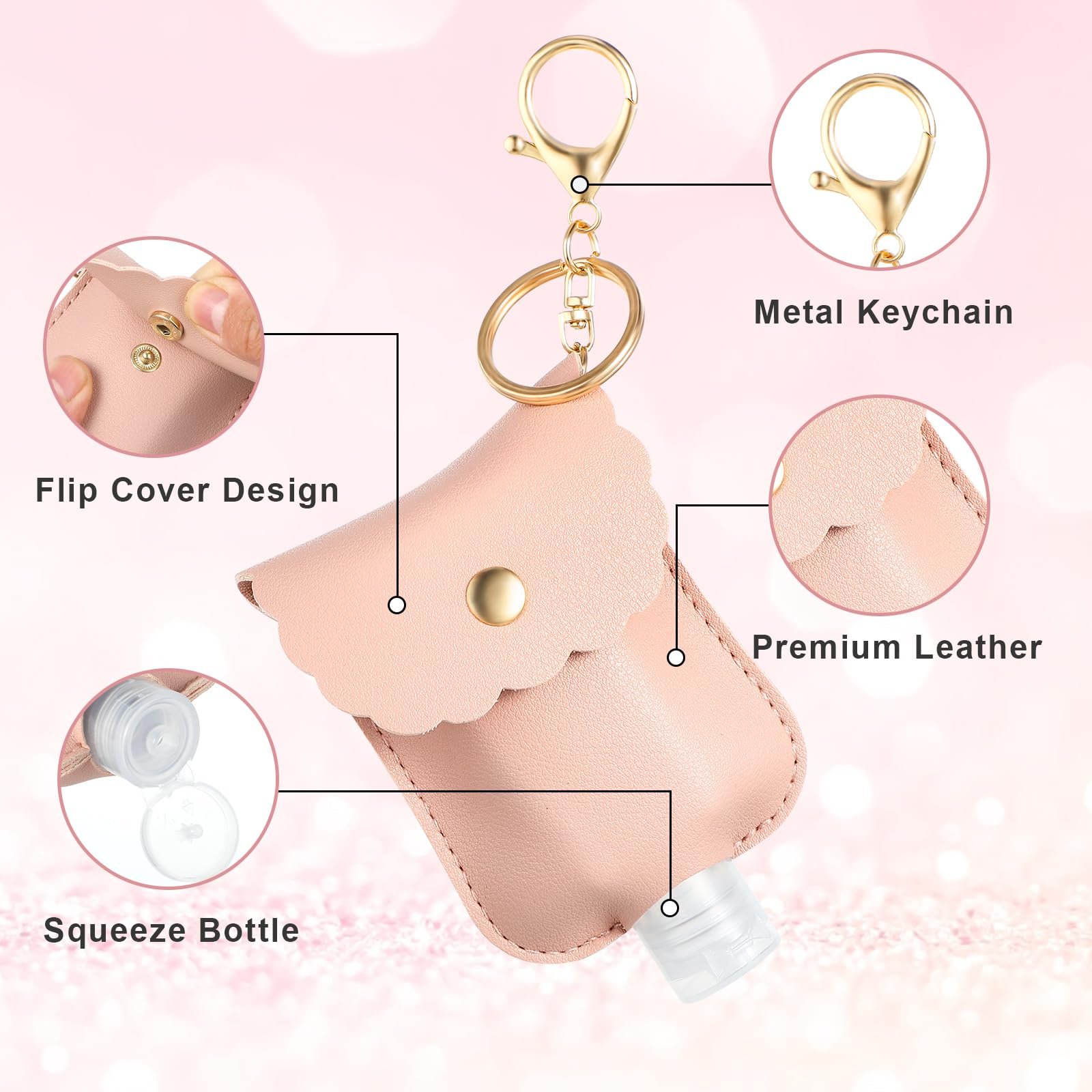 Portable Hand Sanitizer Holder Keychain (5) 2Pcs Portable Hand Sanitizer Holder Keychain (Black & Pink) - Image 5